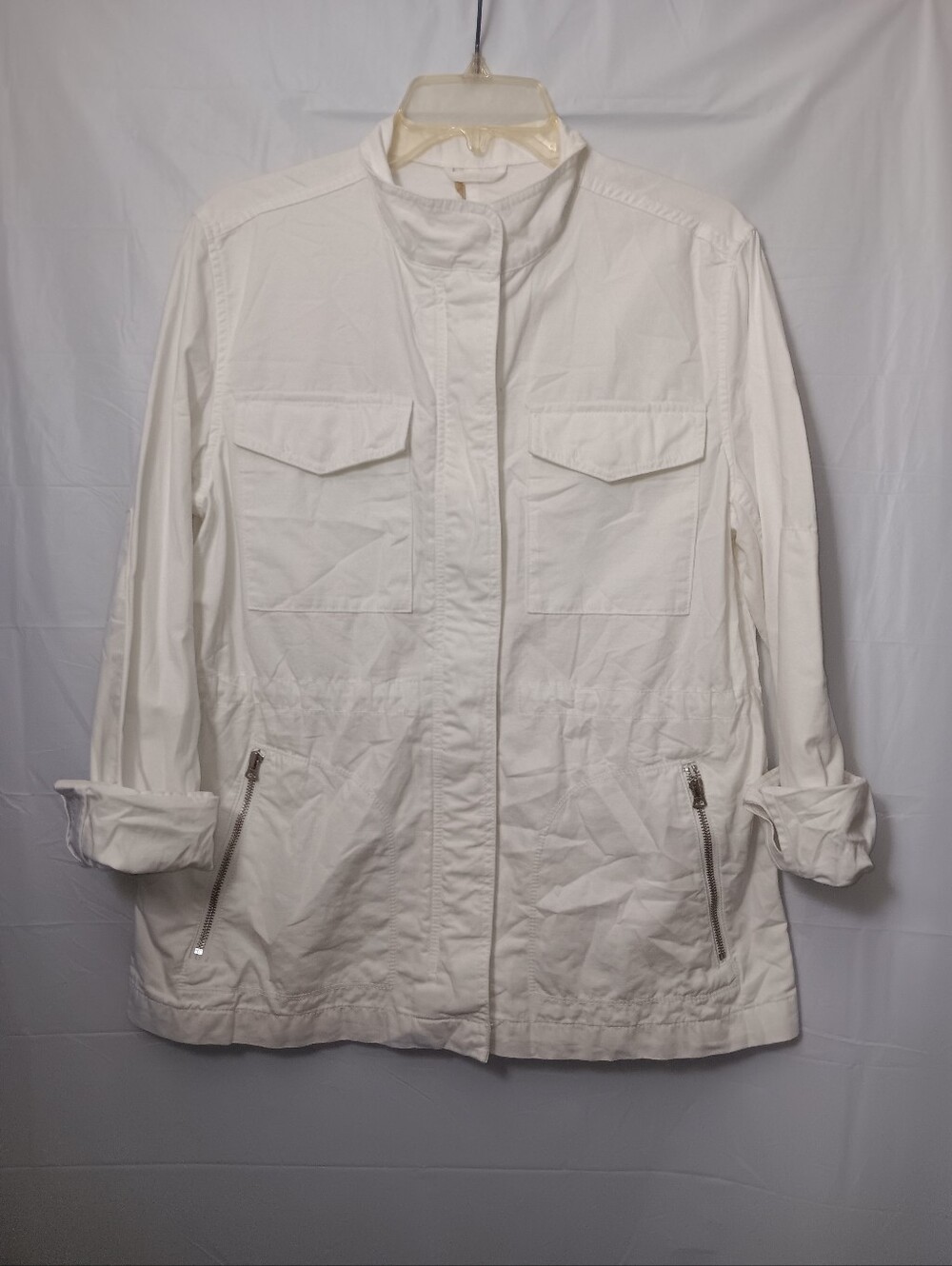 GAP COTTON OFF-WHITE WOMENS UTILITY ZIPPER JACKET